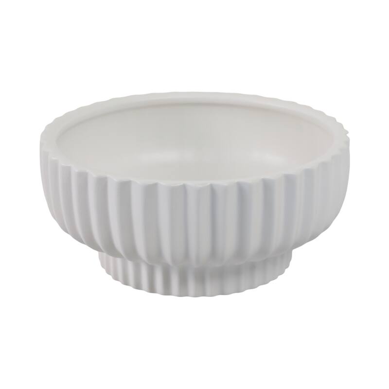 Decorative Ribbed Ceramic Bowl with Matte Finish - 12", White - 12.0"