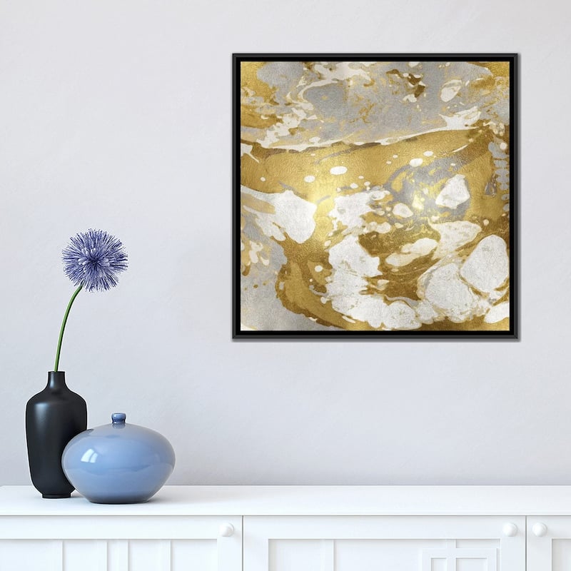 iCanvas "Marbleized In Gold And Silver" by Danielle Carson Framed Canvas Print