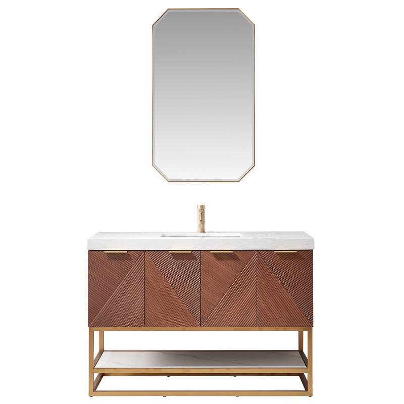 Mahon Single Bath Vanity with Composite Stone Top and Mirror - 48in. - Brushed Gold Base
