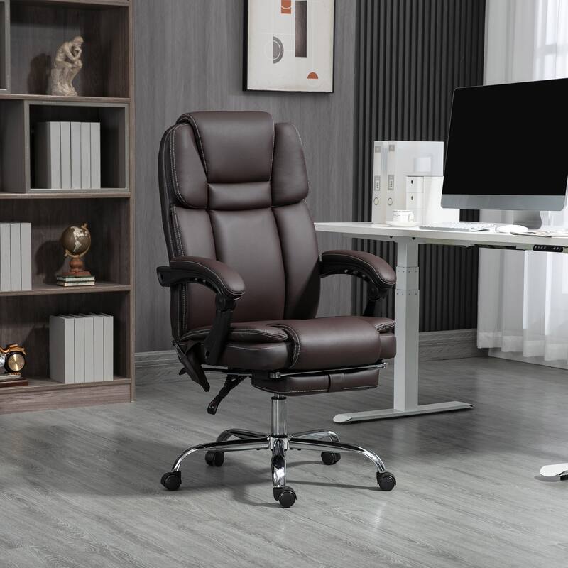 Massage Office Chair with 6 Vibration Points, Heated Reclining PU Leather Computer Chair with Adjustable Height, Footrest