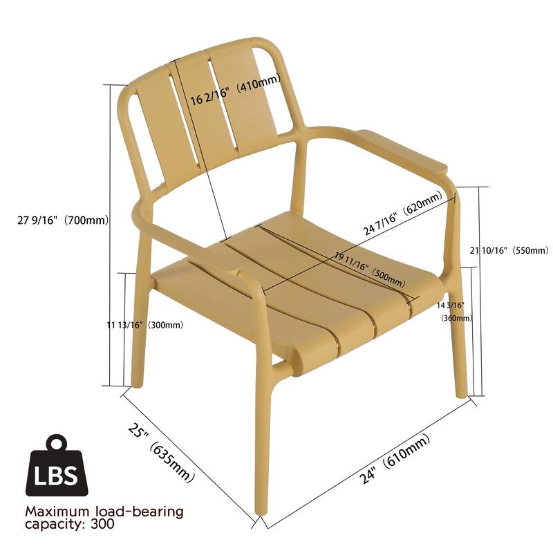 2-Piece PP Single-Seater Chairs + Coffee Table Set - Indoor/Outdoor Multi-Purpose Furniture for Living Room, Balcony, Beach