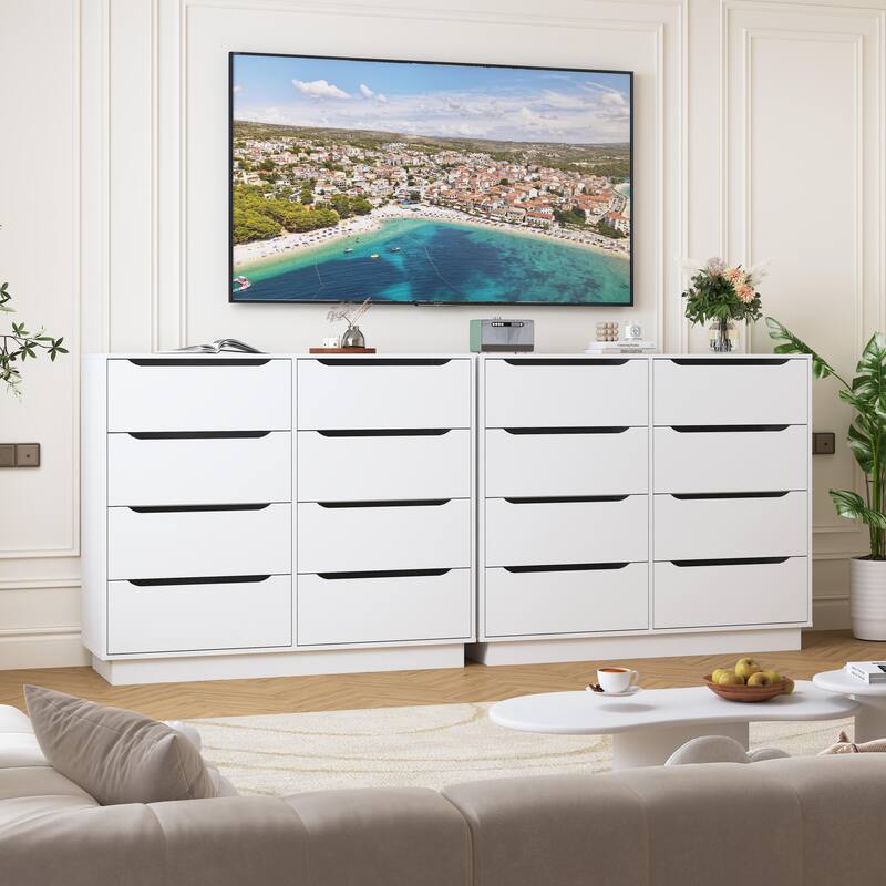 Wooden White Dresser for Bedroom, 9 Drawer/8 Drawers Double Dressers & Chest of Drawers, Large Clothing Storage Cabinet