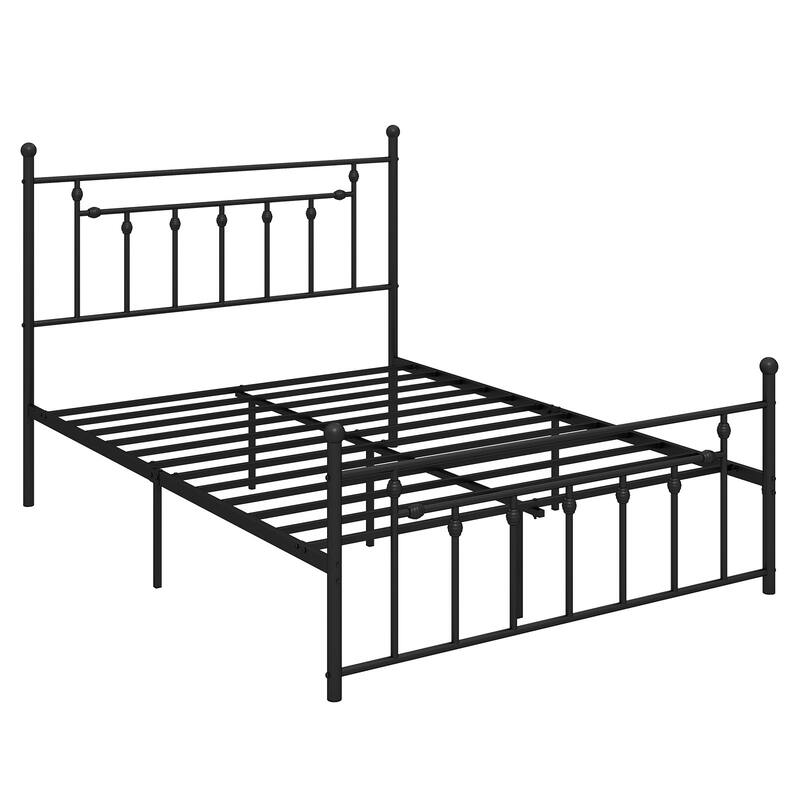 Metal Bed Frame with Built-In Headboard for Strong Support