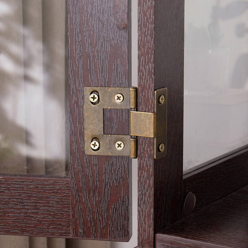 Lighted Glass Curio Display Cabinet,Glass Storage Cabinet Wood Frame Toy Display, Pantry light bulb included