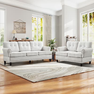 3 Seat /2 Seat Loveseat Sofa With Rivet Design And Wooden Feets Love Seats Furniture For Living Room, Bedroom