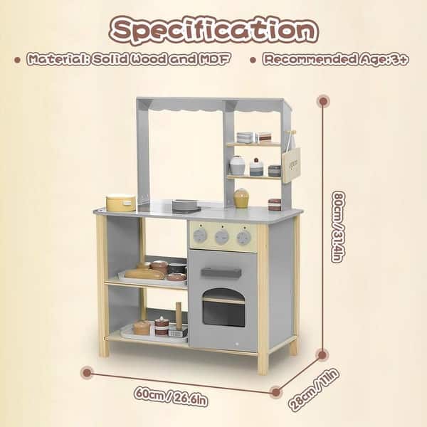 Wooden Play Kitchen Set for Kids – Pretend Chef Cooking Toy with 28 Accessories for Toddlers & Children