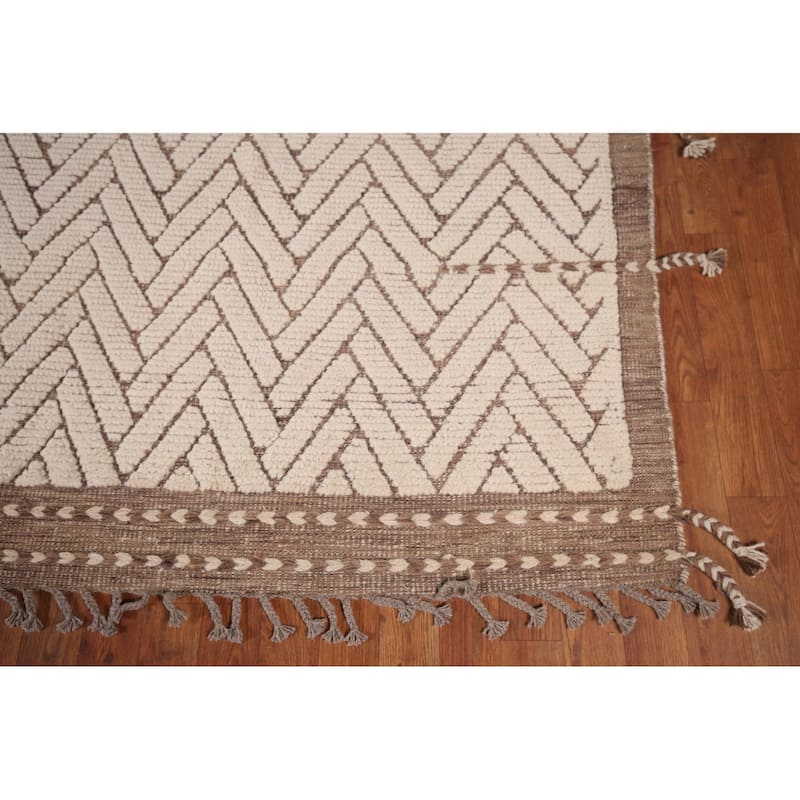 All-Over Chevron Moroccan Oriental Area Rug Handmade Wool Carpet - 8'8"x 13'0"