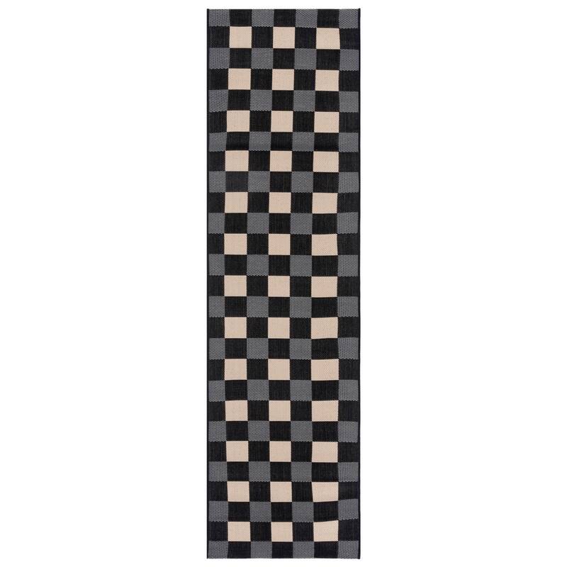 SAFAVIEH Courtyard Meryem Indoor/Outdoor Washable Backyard Patio Rug - 2'3" x 8' Runner - Black/Beige