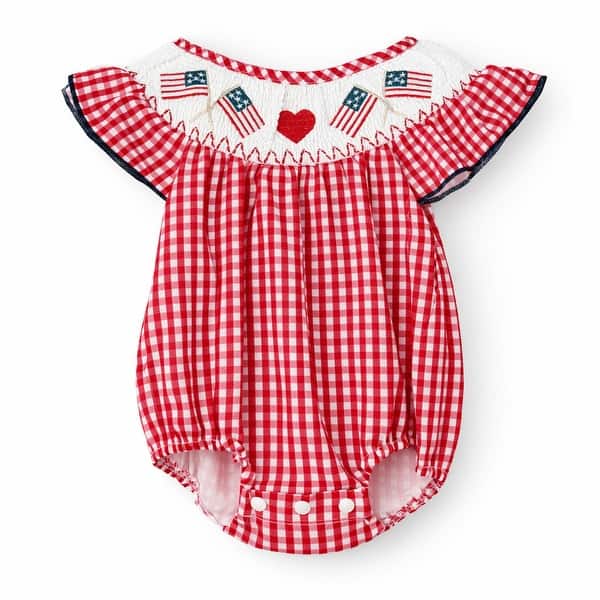 slide 1 of 1, Laurenza's Red Patriotic Smocked Romper 0-3M