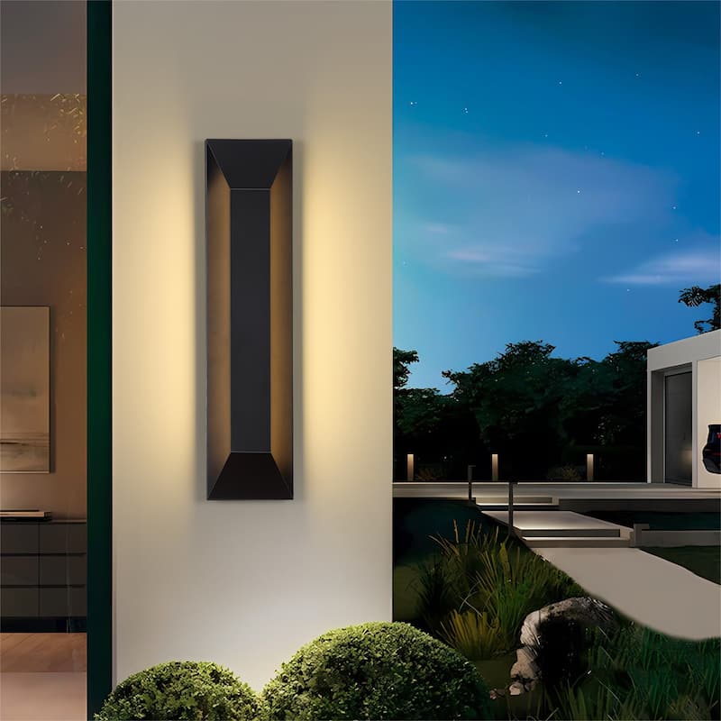 Black Outdoor LED Wall Lantern Sconce with Frosted Glass