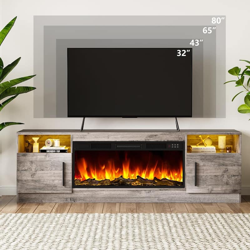 Bossin 70" Fireplace TV Stand with 36" Electric Fireplace, TV Stand for TVs Up to 80", 16 Colors LED Lights/Entertainment Center