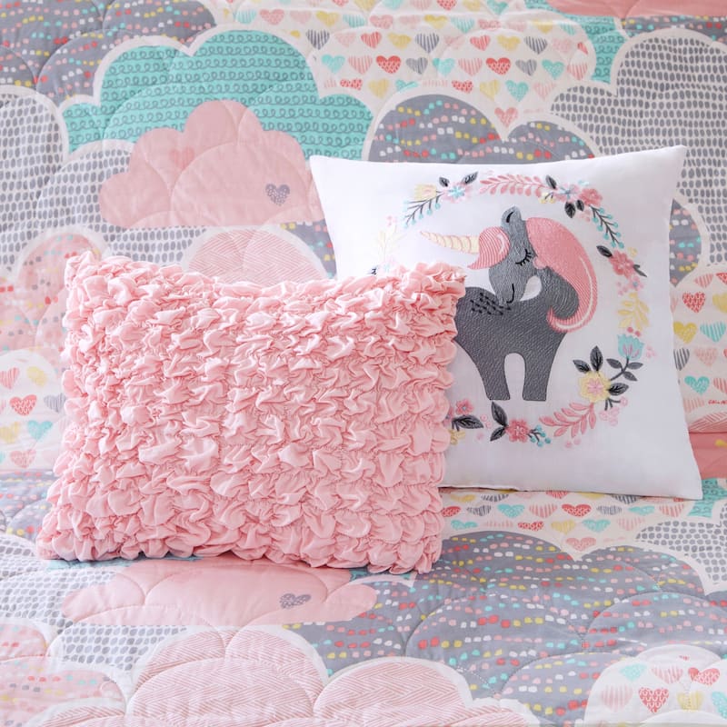 Intelligent Design Kids Bliss Pink Reversible Cotton Quilt Set with Throw Pillows