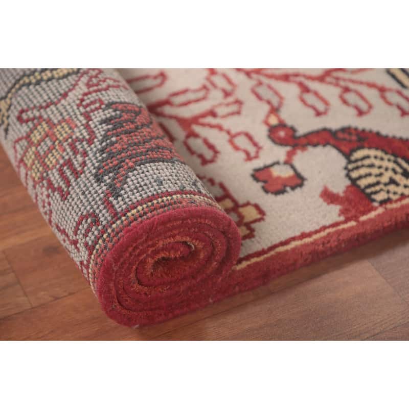 Animal Pictorial Ziegler Runner Rug Hand-Knotted Beige Wool Carpet - 2'6"x 8'1"