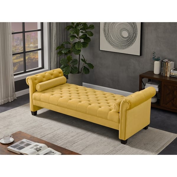 82 inch Large Rectangular Flannel Sofa Stool, Living Room Tufted 