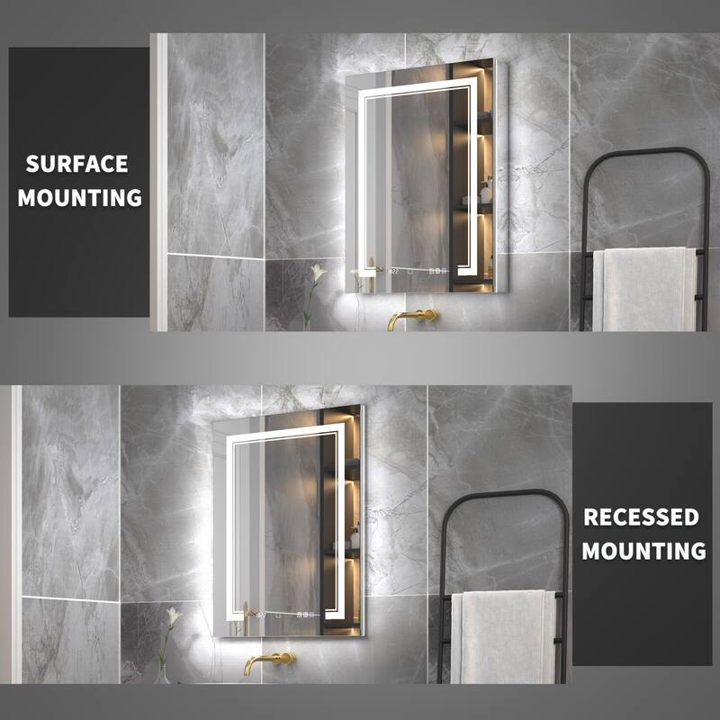 Modland Recessed Smart Mirror Cabinet 24-48x32" with Lights, Anti-Fog, Outlet & Magnifier - Adjustable Shelves