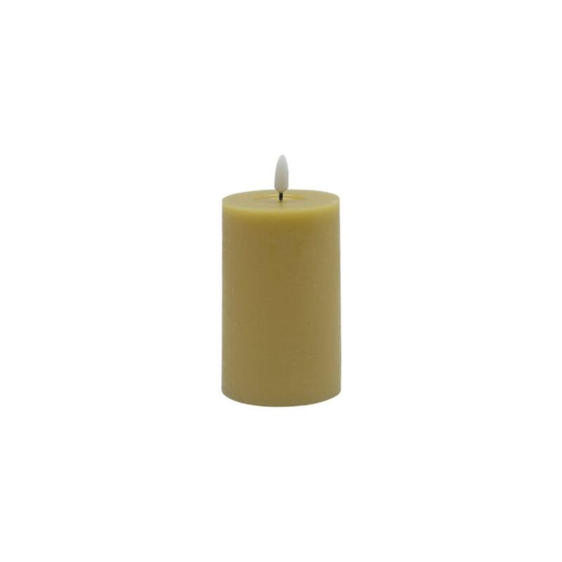 Battery Operated 3D Flame Small LED Pillar Candles - 5" - Champagne