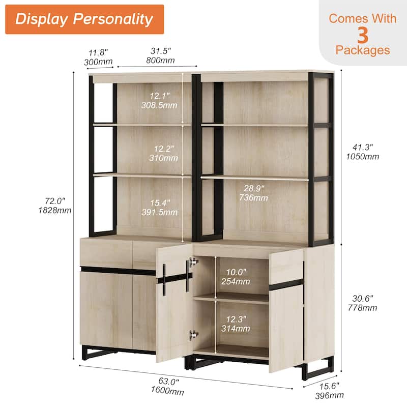 WAMPAT Modern 72" Tall Bookcase with Metal Base and Adjustable Shelves, Library Book Shelf with Storage Cabinet