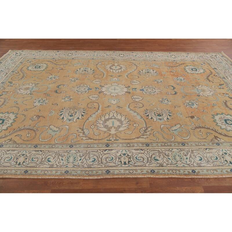 Hand Knotted Oriental 100% Wool Carpet Traditional All-Over Oranges & Rust Tabriz Area Rug - 11' 1'' X 7' 3''