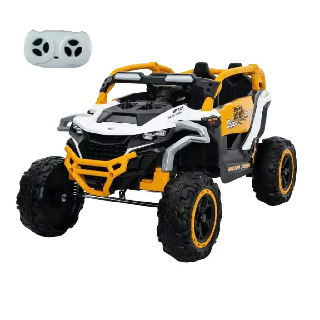 Yellow White Kids Ride On Truck with Remote Control, Electric ATV Off-Road Toy Car with Openable Doors & Music