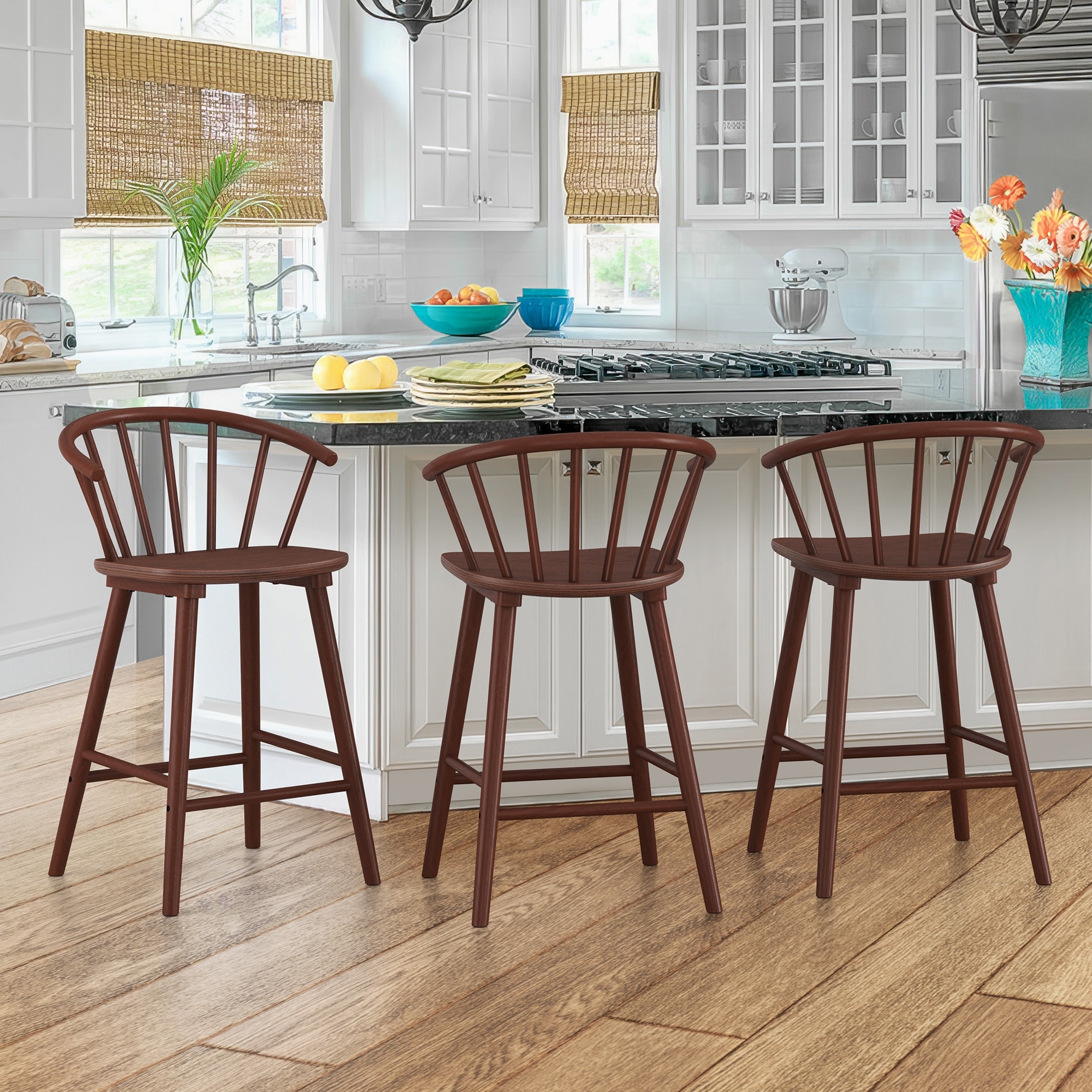 Set of 3 Counter Height Stool 24.in Bar Stools with Solid Wood Frame and Spindle Back for Kitchen Island On Sale Bed Bath Beyond 40817725