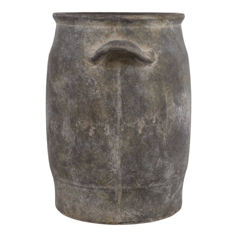 Pottery Vase Rustic Two-Tone Side Handles Distressed Look - 12" Brown