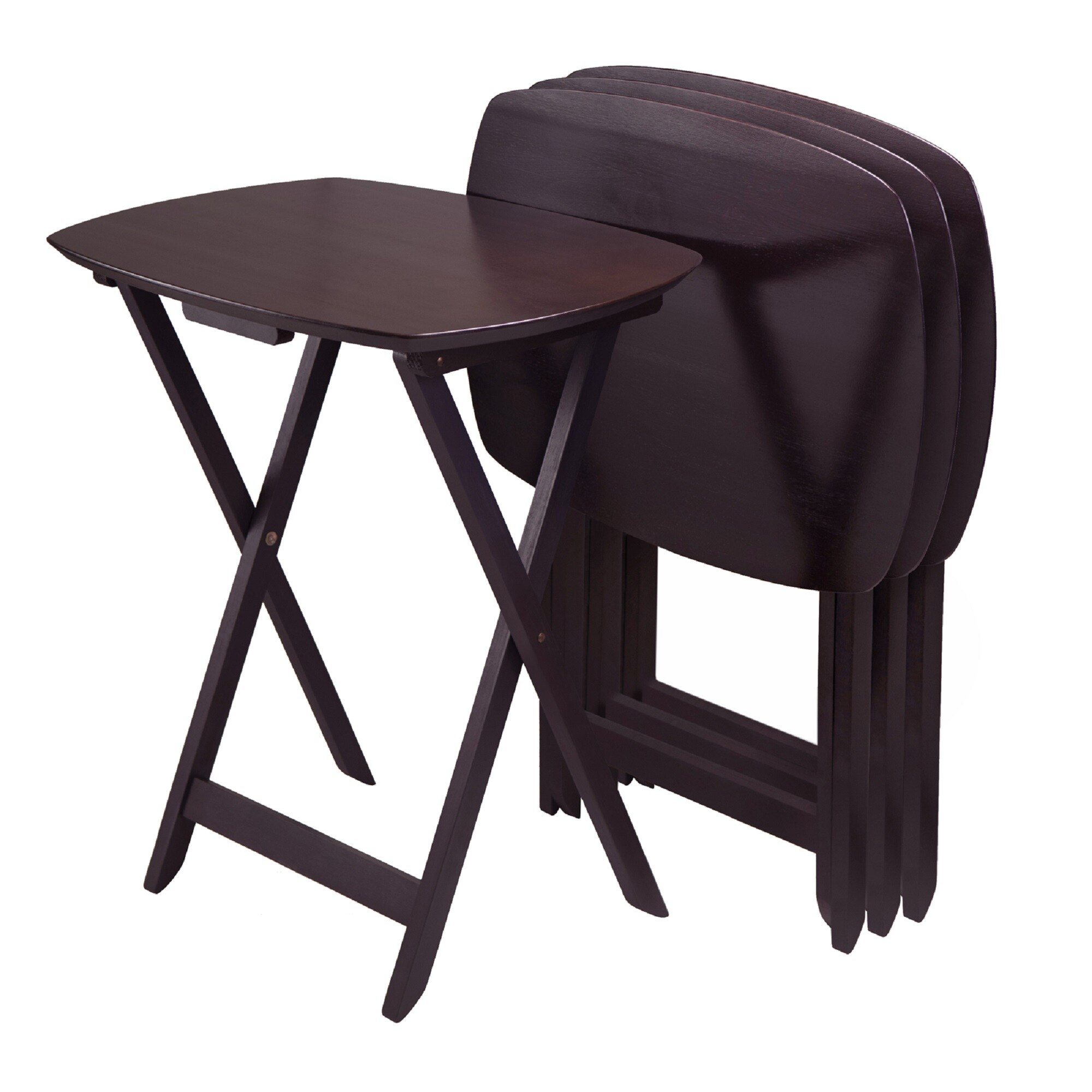 Set of 4 Espresso Brown Wooden Folding Single Snack Tables 26"