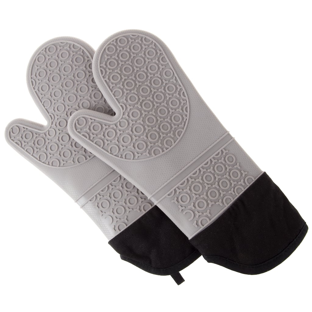 Extra-Long Silicone Oven Mitts - Heat-Resistant and Waterproof Pot Holders with Quilted Lining by Lavish Home (Gray)