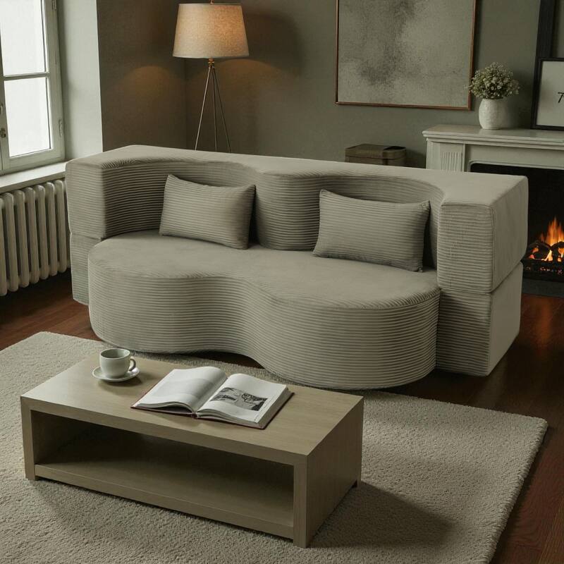 75" Convertible Foldable Sofa Bed, Memory Foam Upholstered 3-Seat Cloud Couch Mattress with 2 Pillows