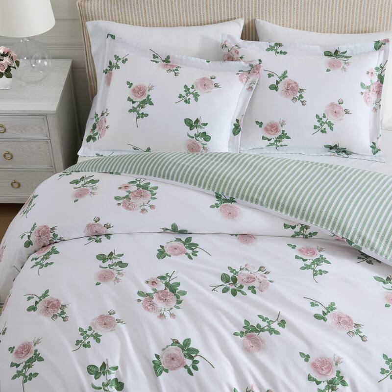 Martha Stewart Tea Rose Cotton Reversible Pink Comforter Set