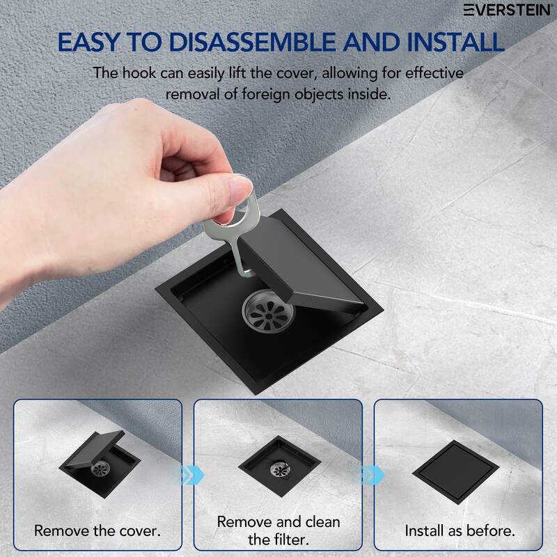 6"x6" Stainless Steel Square Shower Drain With Drain Cover