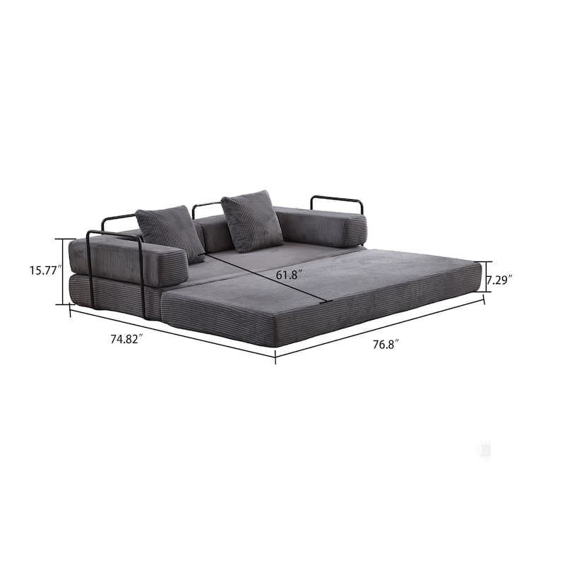 Modern Minimalist Compressed Upholstered Convertible Two-Seater Sofa Bed with External Metal Frame