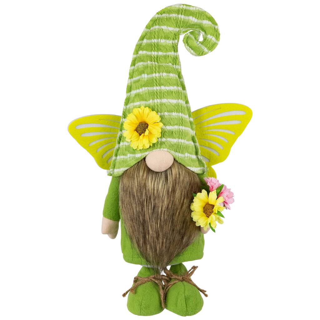 Butterfly Gnome Spring Figurine - 16" - Green and Yellow