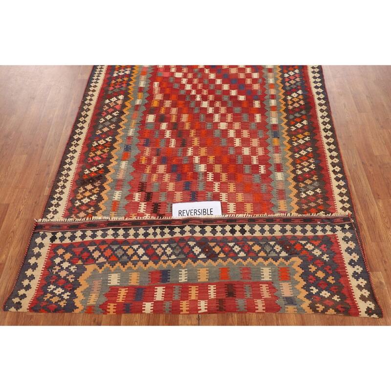 Kilim Qashqai Persian Vintage Rug Hand-Woven Living Room Wool Carpet - 5'4"x 9'10"