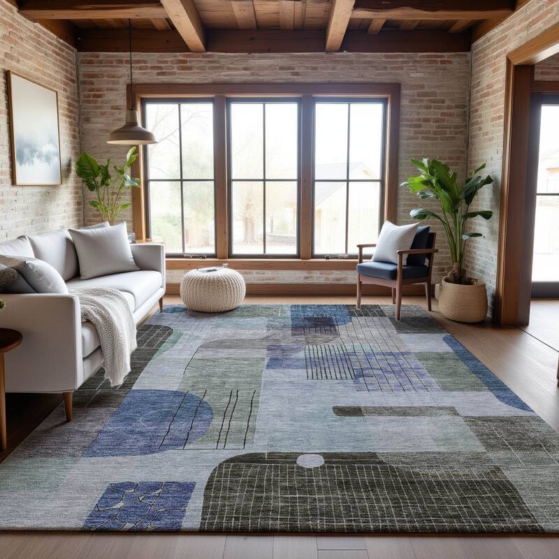 Premium Washable Super Soft Abstract Contemporary Mayfield Rug - Blue - 3' x 5'