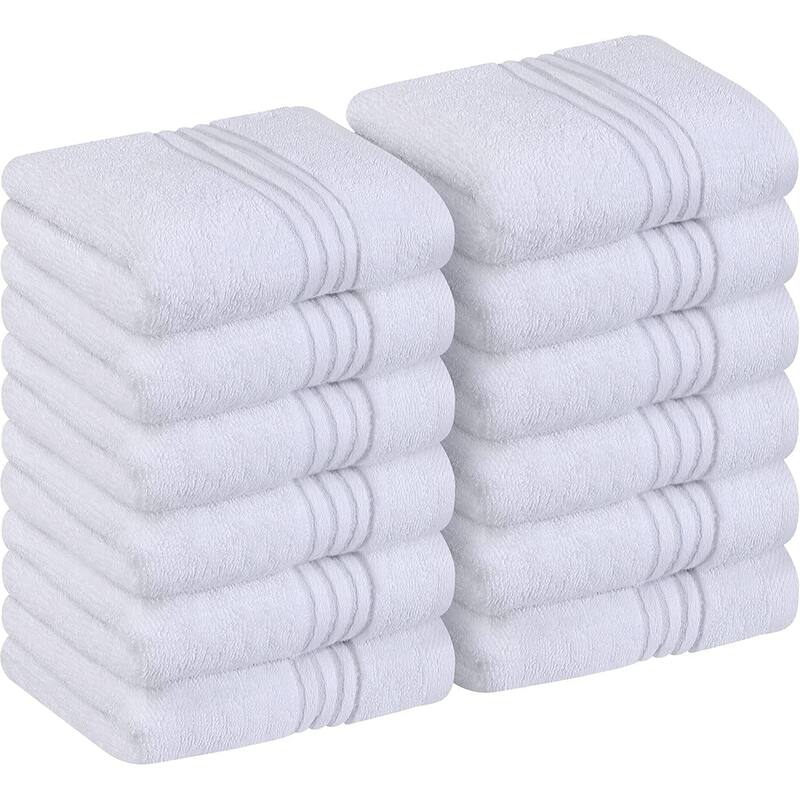 12 Pack Cotton Washcloths 12x12 - Soft, Absorbent, White Towels