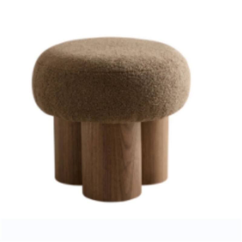 Mushroom Stool with Lamb Wool Seat,Barrel PVC Pipe with Walnut Veneer