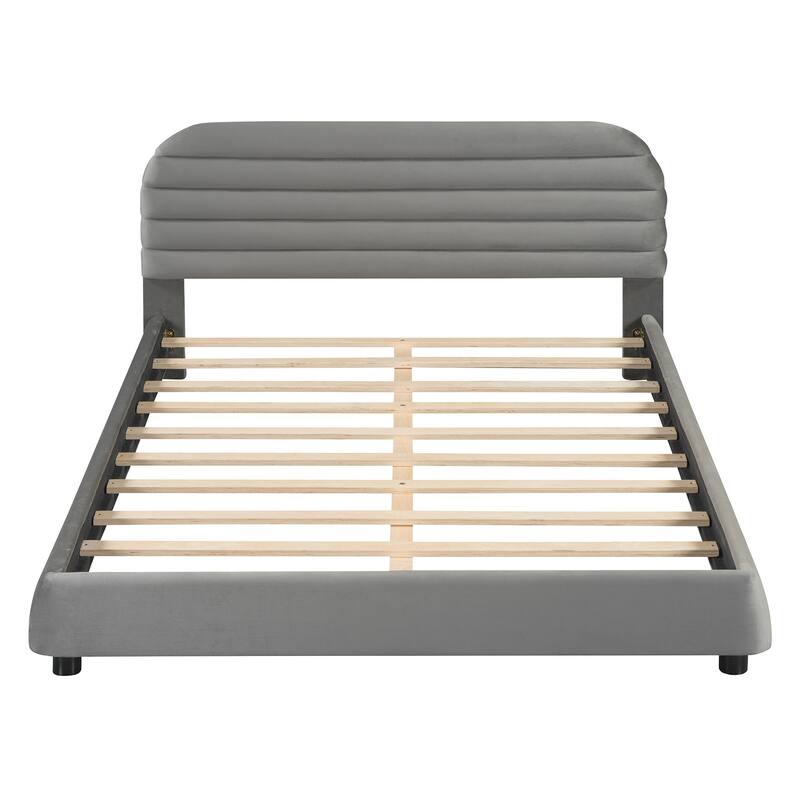 HomeRoots Gray Tufted Velvet Upholstered Queen Bed Frame