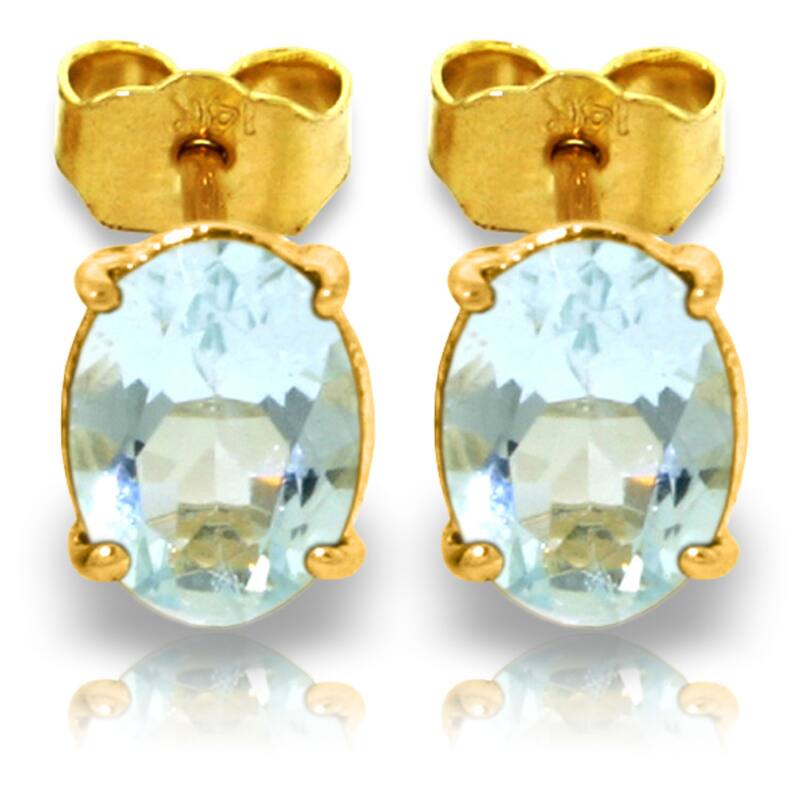 1.8 Carat 14K Solid Gold Stud Earrings Natural Aquamarine Gemstone - Yellow