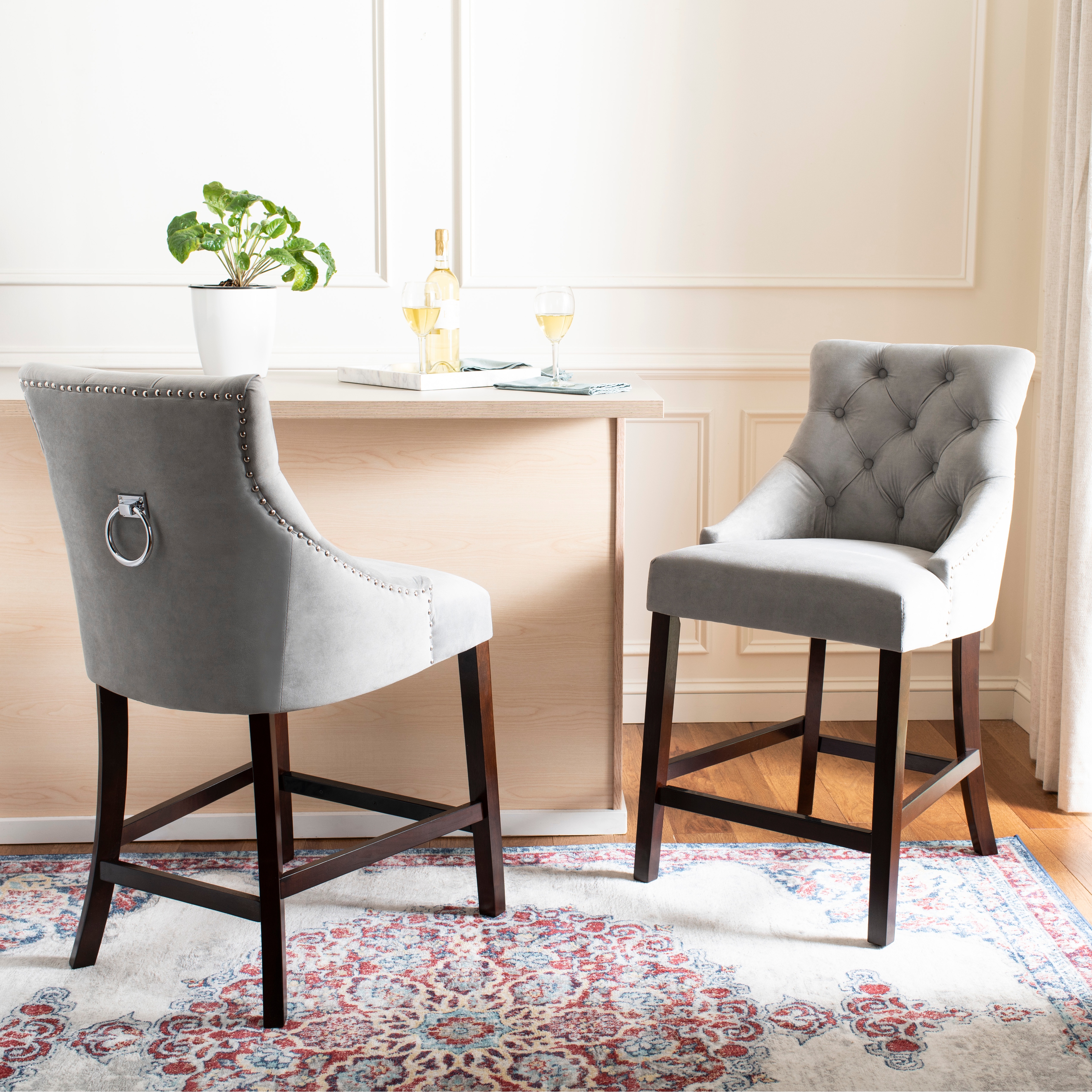 SAFAVIEH 26 inch Eleni Tufted Wing Back Counter Stool Grey