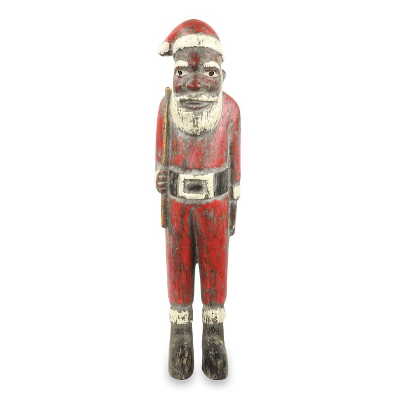 Handmade Father Christmas Wood Sculpture (Ghana) - 54 x 13 x 12