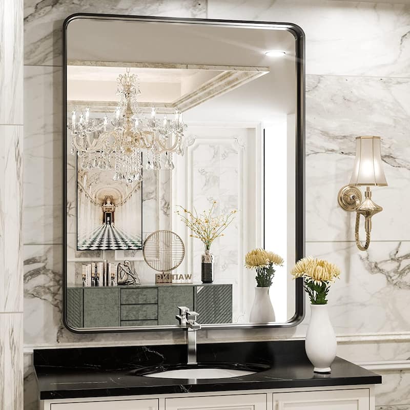 TokeShimi Modern Metal Frame Bathroom Vanity Wall Mirror - 30x36 - Black