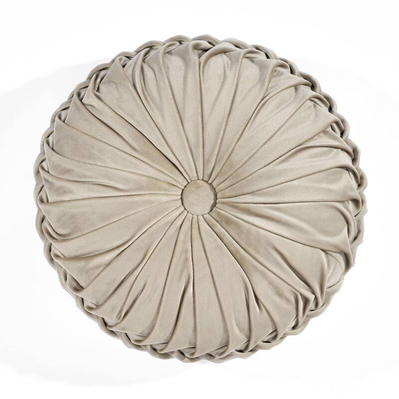 Lush Decor Pleated Soft Velvet Round Decorative Pillow - Taupe