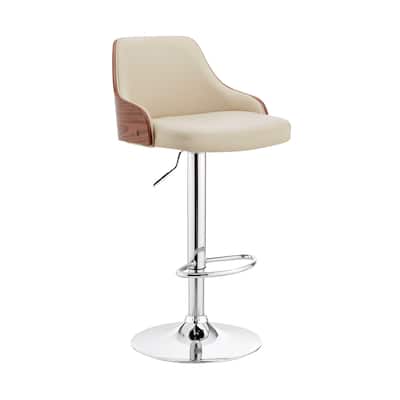 Faux Leather and Metal Adjustable Bar Stool, Cream and Silver
