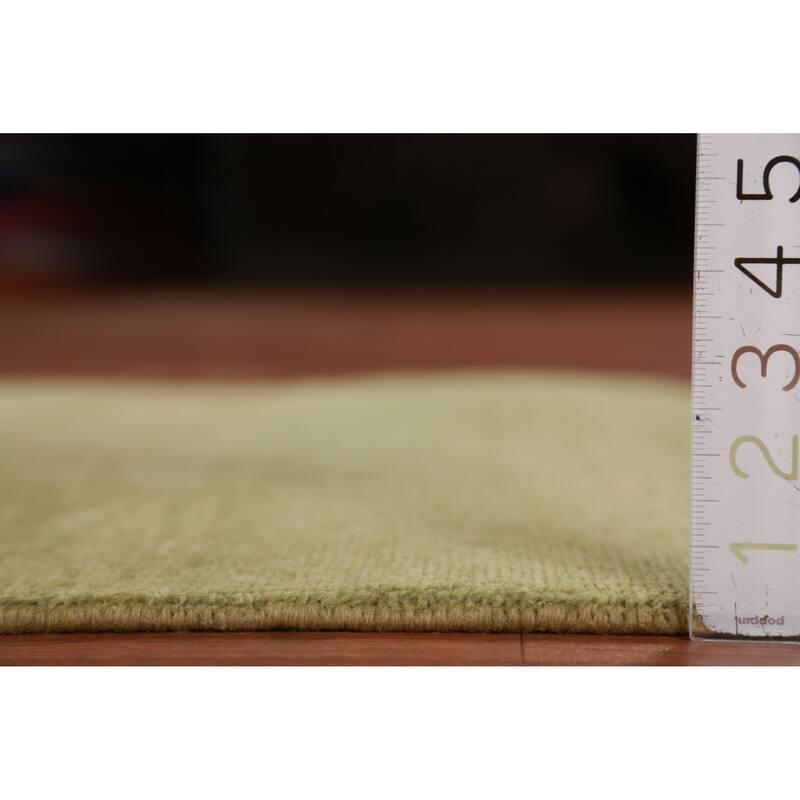 Hand Knotted Oriental 100% Wool Carpet Modern Solid Green Gabbeh Runner Rug - 8' 2'' X 2' 9''