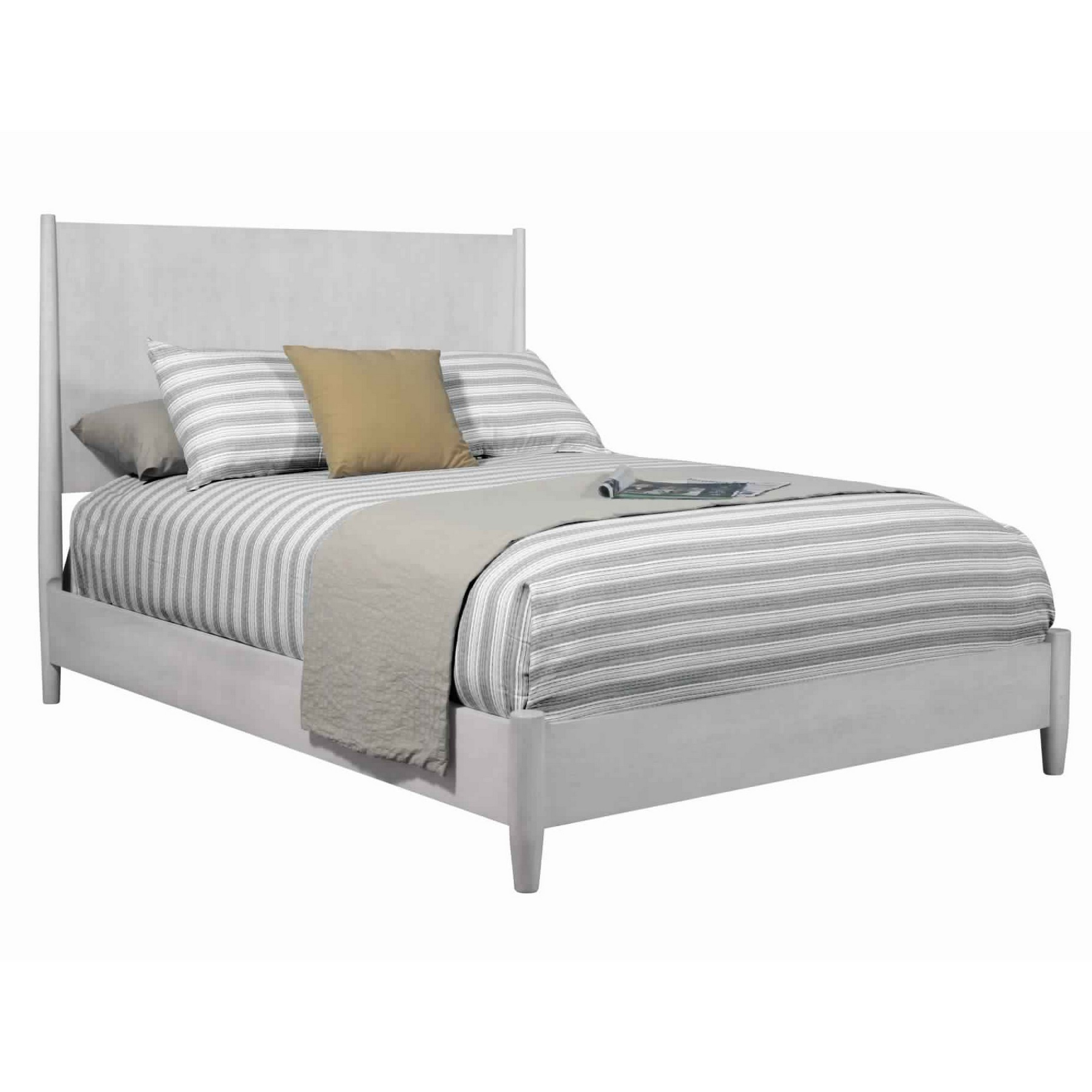Mid Century Modern Wooden Full Size Bed with Round Legs, Gray