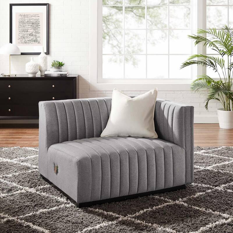 Conjure Channel Tufted Upholstered Fabric Right-Arm Chair - Black Light Gray