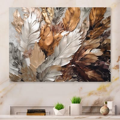 Designart "Gold Feather Extravaganza IV" Glam Feather Metal Wall Art