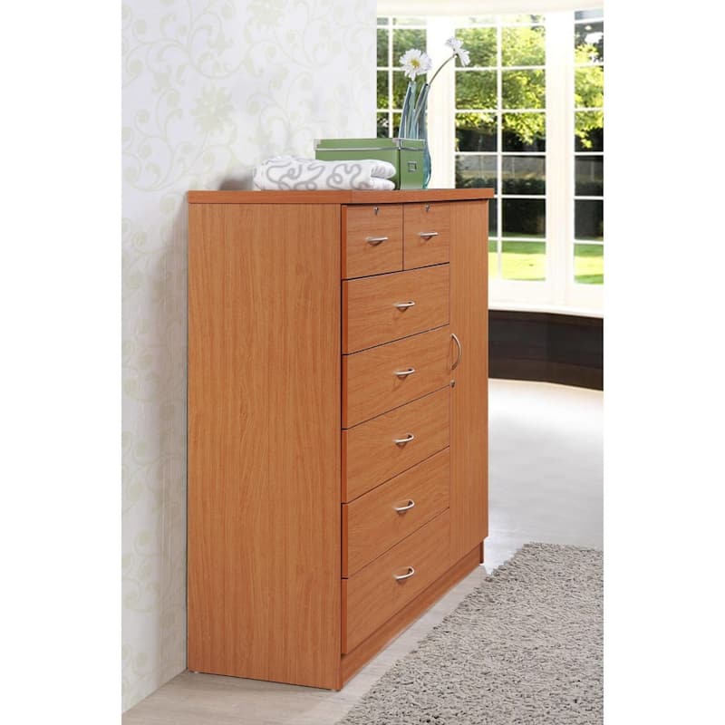 48.25" Cherry Red Rectangular 7-Drawer Chest with Locks and Door