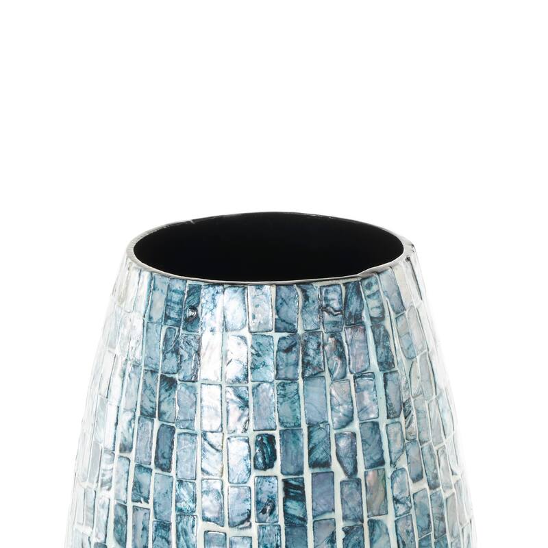 Mother of Pearl Shell Handmade Mosaic Inspired Vase - Blue - Roche River Decor - 8"W x 8"L x 19"H