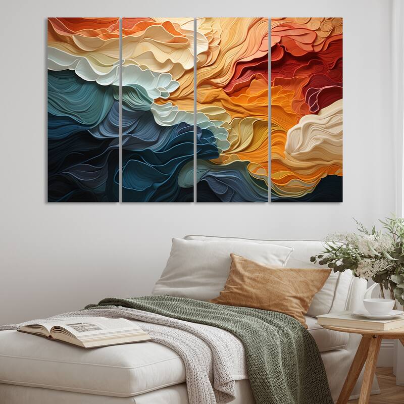 Designart "Biomorphism Organic Forms V" Modern Multipanel Wall Art Living Room set - 48 In. Wide X 28 In. High - 4 Panels Equal Panels